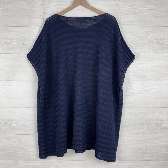 Eskandar Kaftan Poncho OS Linen Lagenlook Sweater Tunic Top Handloomed Knit Blue - Picture 5 of 11